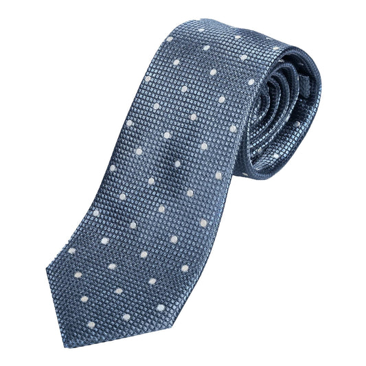 Slate Blue/White Pure Silk Polka Dot Square Weave Neck Tie