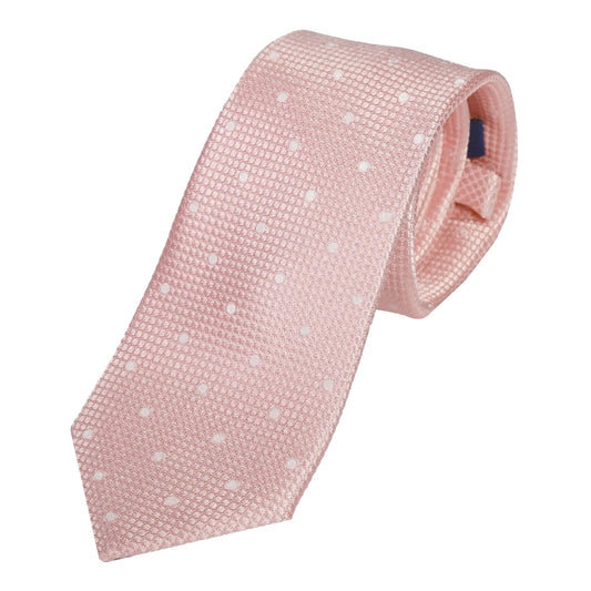 Soft Pink/White Pure Silk Polka Dot Square Weave Neck Tie