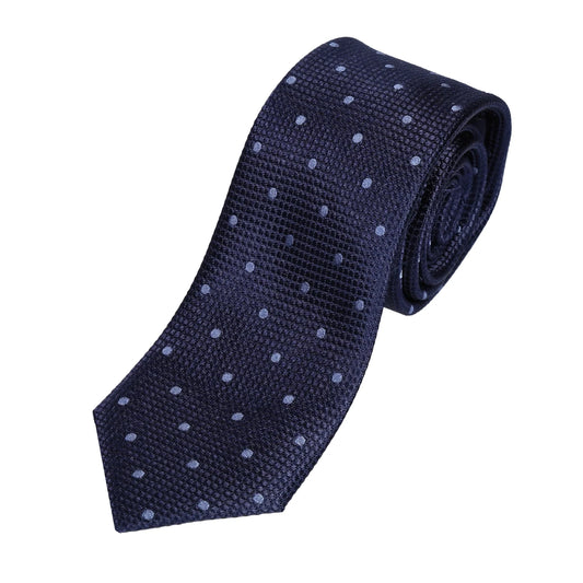 Navy/Slate Blue Pure Silk Polka Dot Square Weave Neck Tie