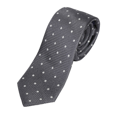 Charcoal/White Pure Silk Polka Dot Square Weave Neck Tie