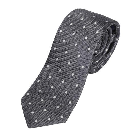Charcoal/White Pure Silk Polka Dot Square Weave Neck Tie
