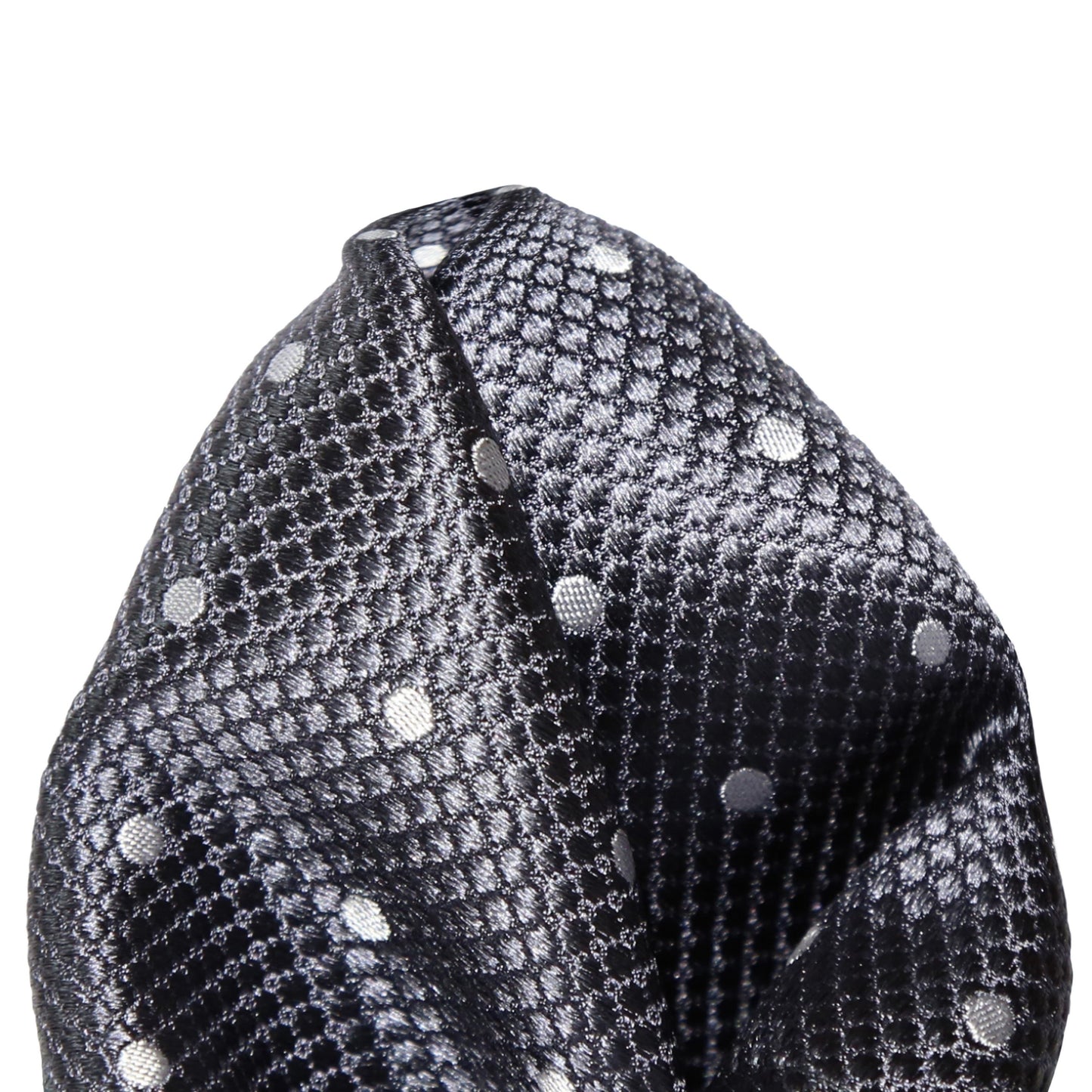 Charcoal/White Pure Silk Polka Dot Square Weave Pocket Square
