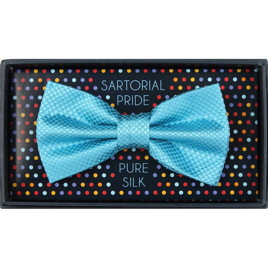 Turquoise Pure Silk Textured Square Weave Bow Tie