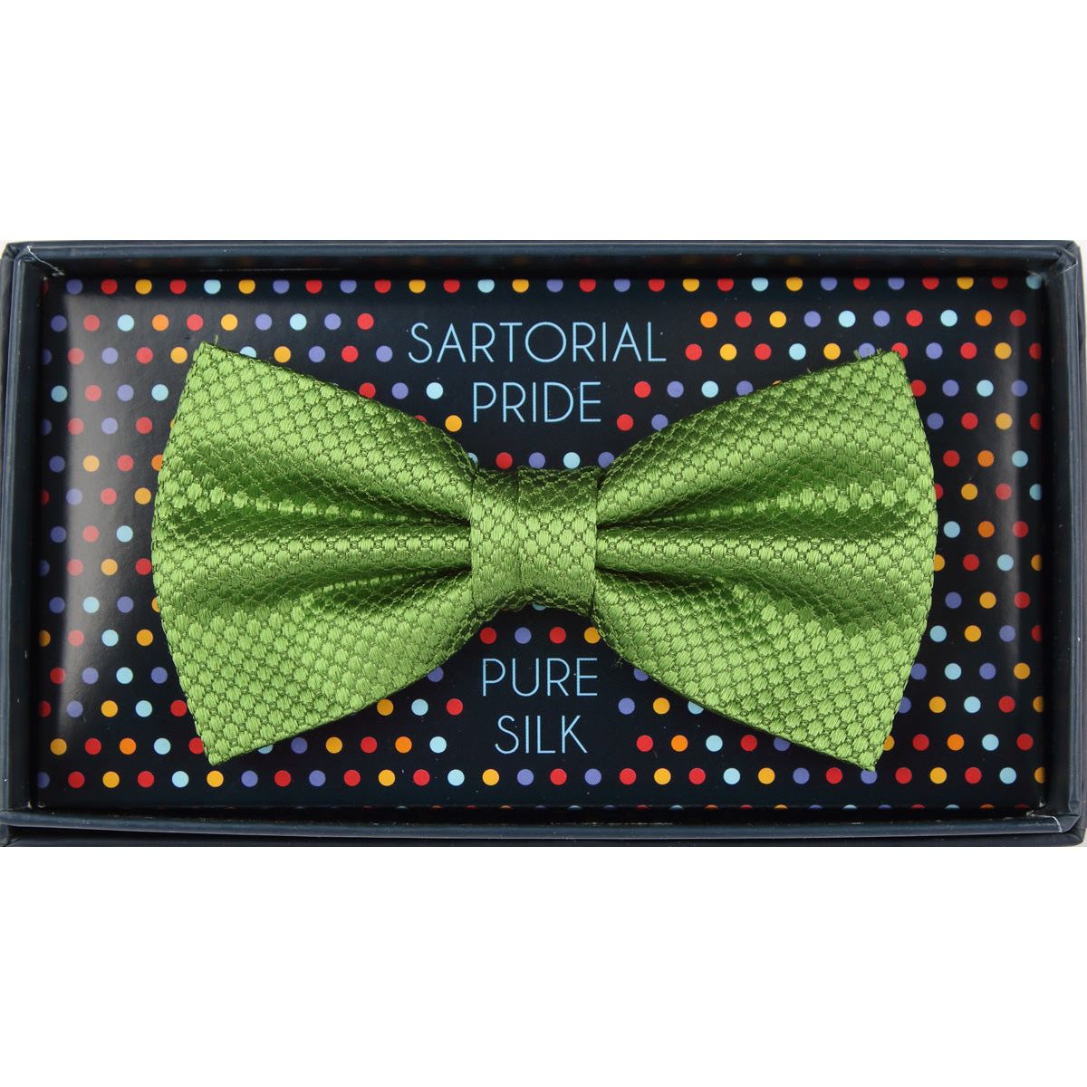 Green Pure Silk Textured Square Weave Bow Tie