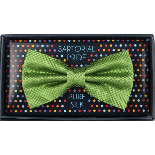 Green Pure Silk Textured Square Weave Bow Tie