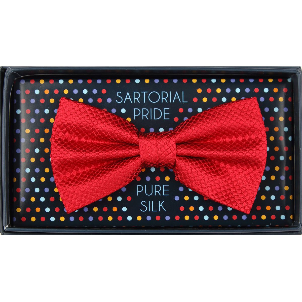 Red Pure Silk Textured Square Weave Bow Tie