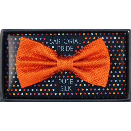 Orange Pure Silk Textured Square Weave Bow Tie
