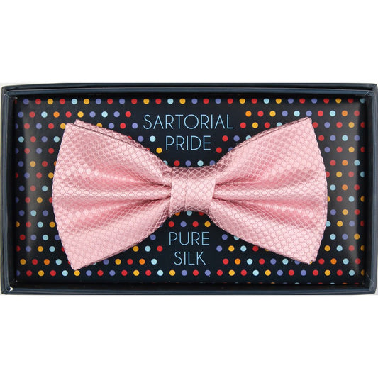 Pink Pure Silk Textured Square Weave Bow Tie