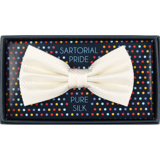 Off White Pure Silk Textured Square Weave Bow Tie