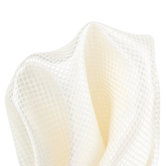 Cream/Off White Pure Silk Textured Square Weave Pocket Square