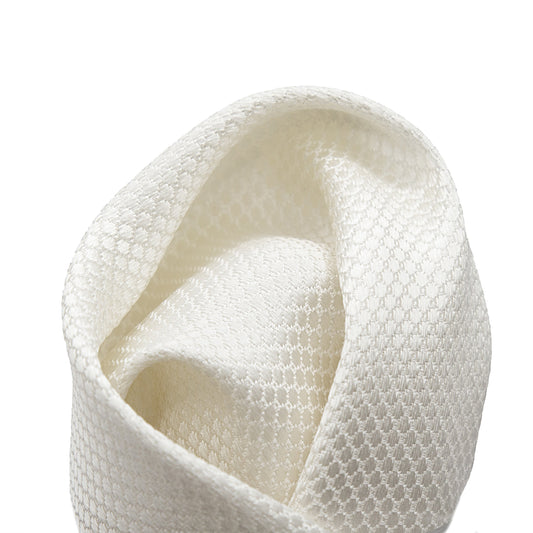 Off White Pure Silk Textured Square Weave Pocket Square