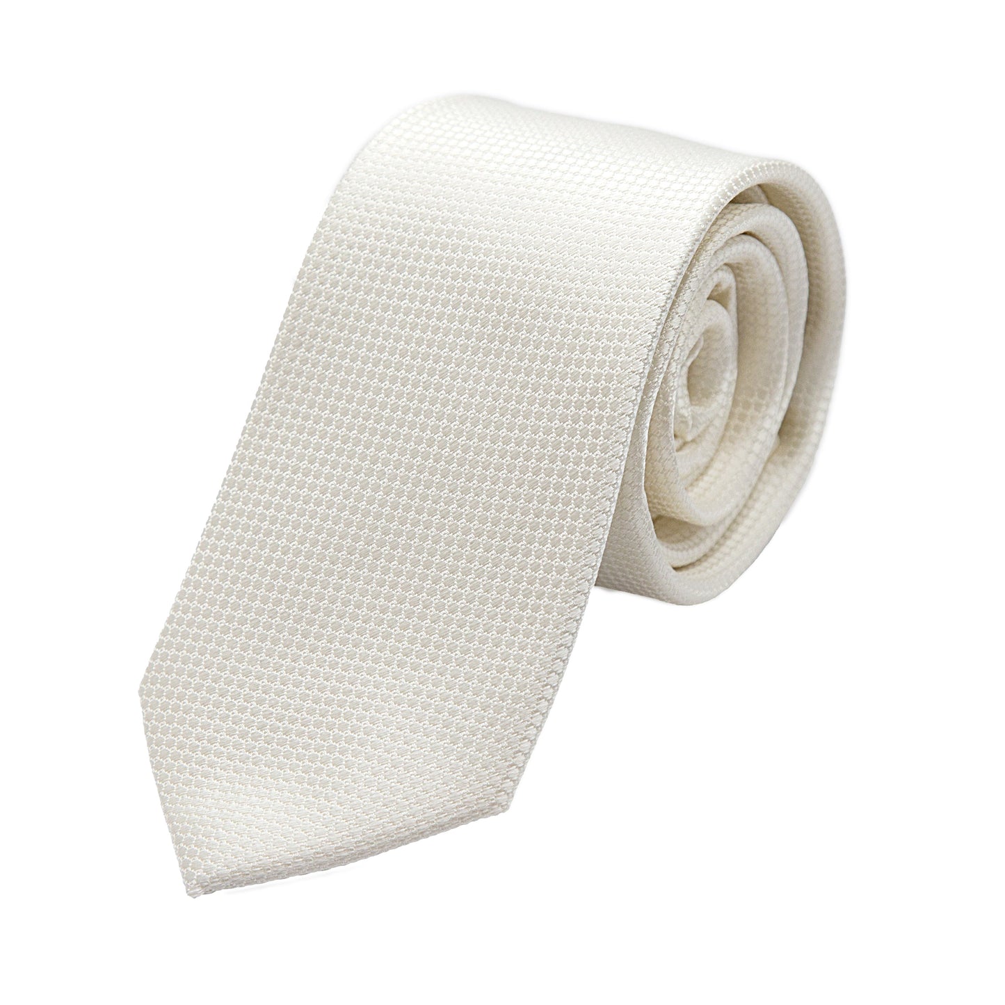 Cream/Off White Pure Silk Textured Square Weave Neck Tie