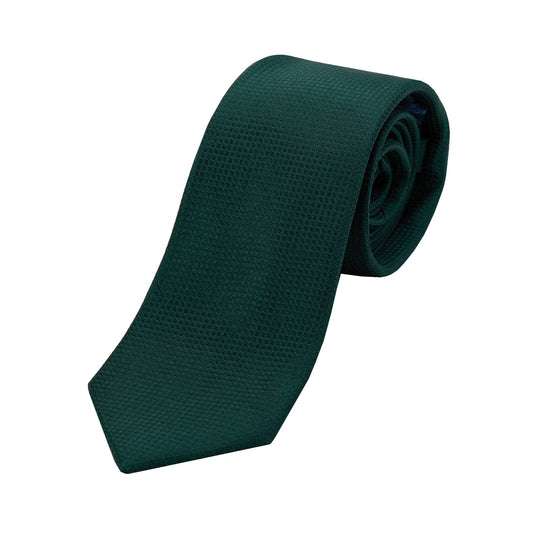 Dark Green Pure Silk Textured Square Weave Neck Tie