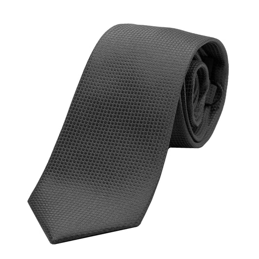 Charcoal Pure Silk Textured Square Weave Neck Tie