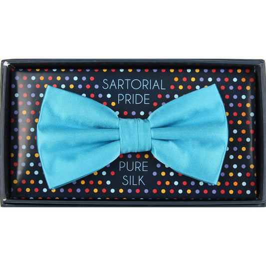Turquoise Pure Silk Solid Satin Weave Bow Tie