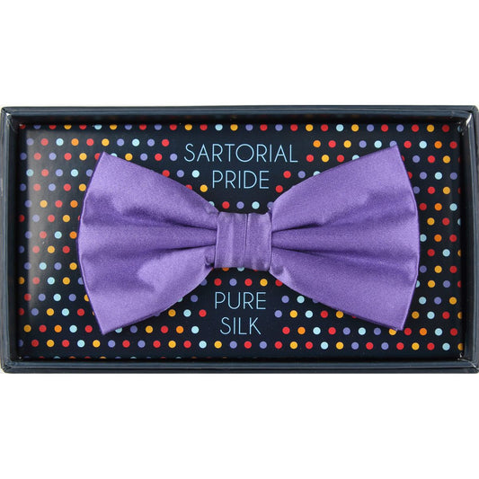 Purple Pure Silk Solid Satin Weave Bow Tie