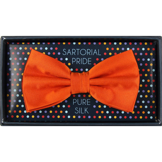 Orange Pure Silk Solid Satin Weave Bow Tie