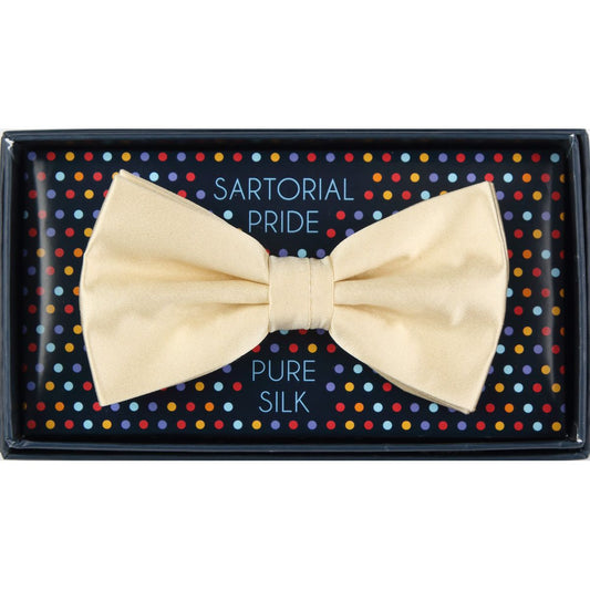 Ivory Pure Silk Solid Satin Weave Bow Tie