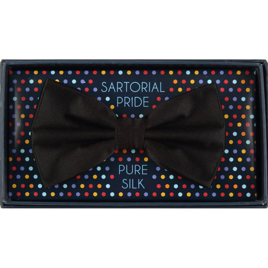 Black Pure Silk Solid Satin Weave Bow Tie