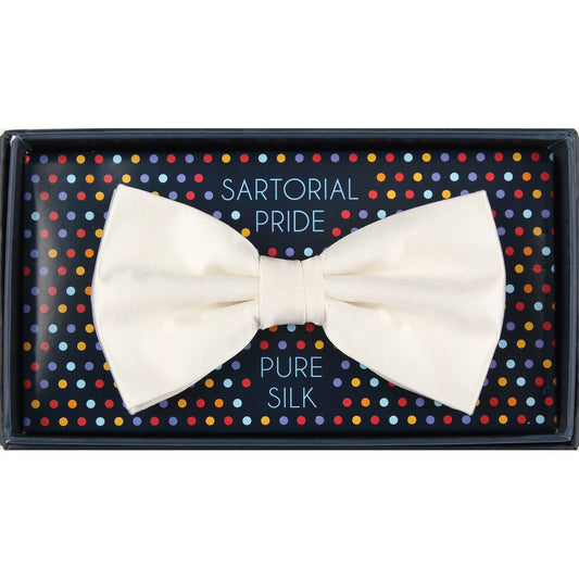 Off White Pure Silk Solid Satin Weave Bow Tie