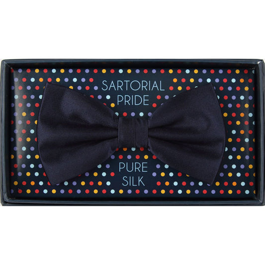 Navy Pure Silk Solid Satin Weave Bow Tie