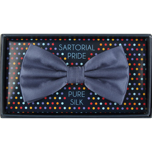 Slate Blue Pure Silk Solid Satin Weave Bow Tie
