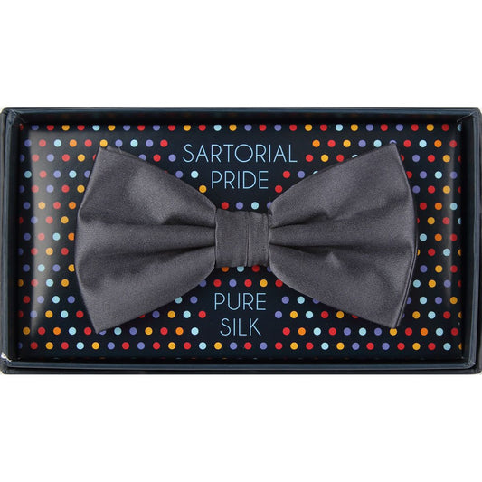 Charcoal Pure Silk Solid Satin Weave Bow Tie