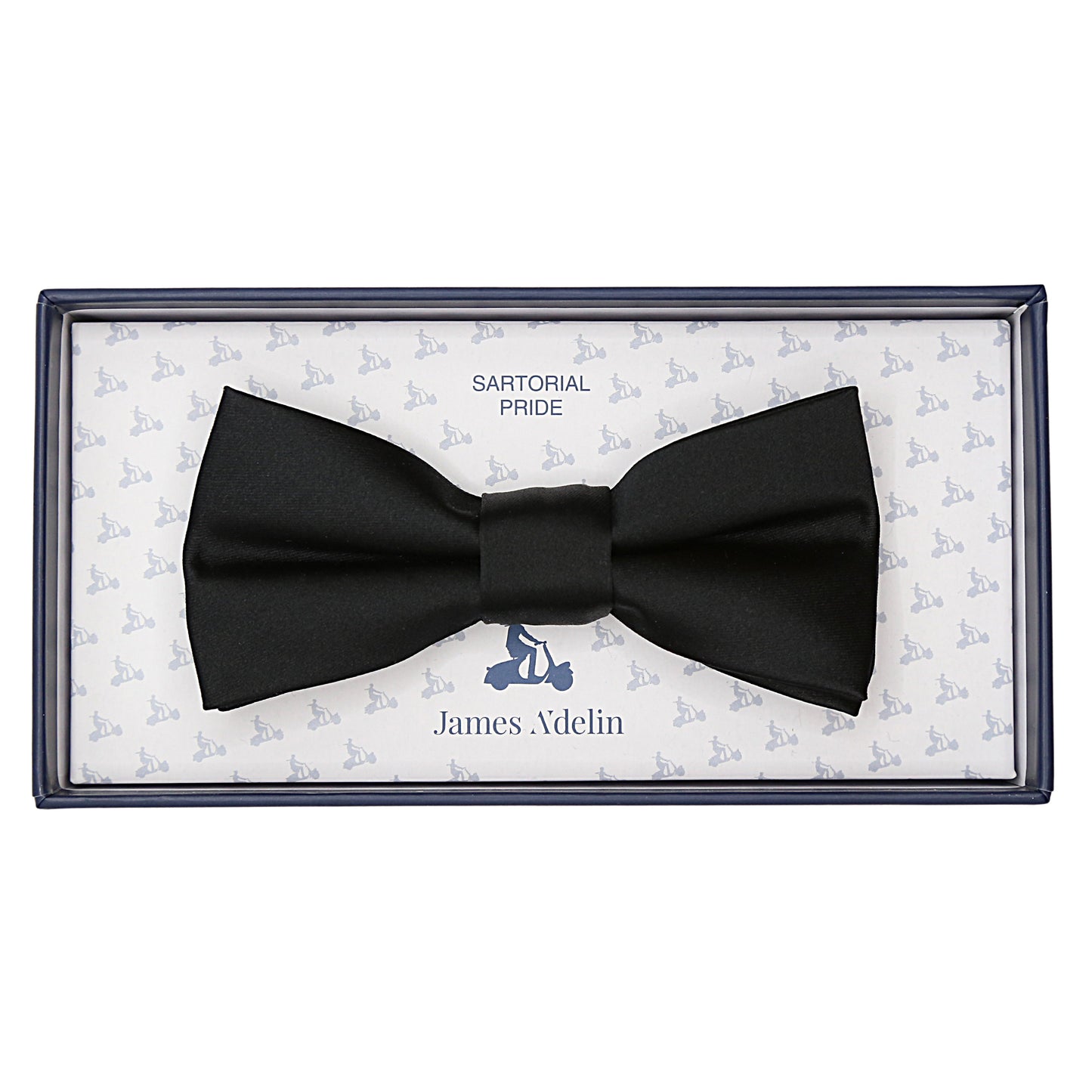 Black Pure Silk Solid Satin Weave Skinny Bow Tie