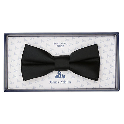 Black Pure Silk Solid Satin Weave Skinny Bow Tie