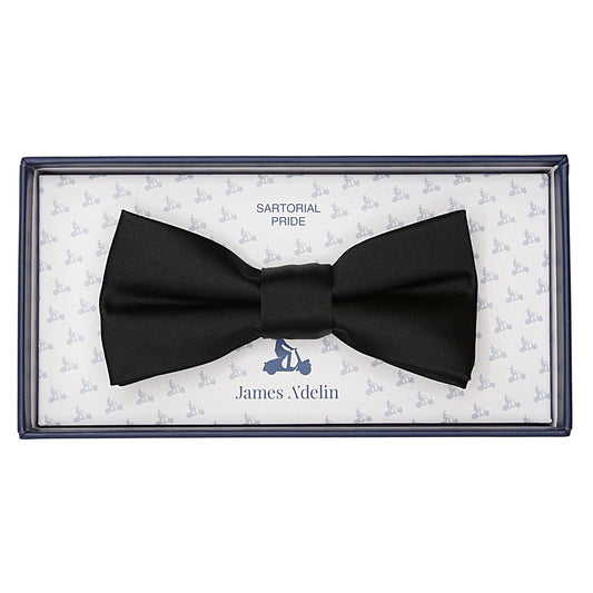 Black Pure Silk Solid Satin Weave Skinny Bow Tie