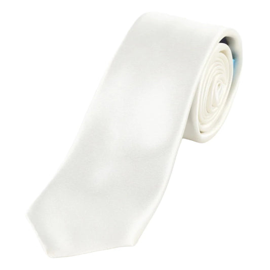 Off White Pure Silk Solid Satin Weave Neck Tie