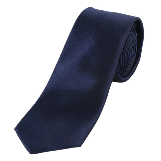 Navy Pure Silk Solid Satin Weave Neck Tie