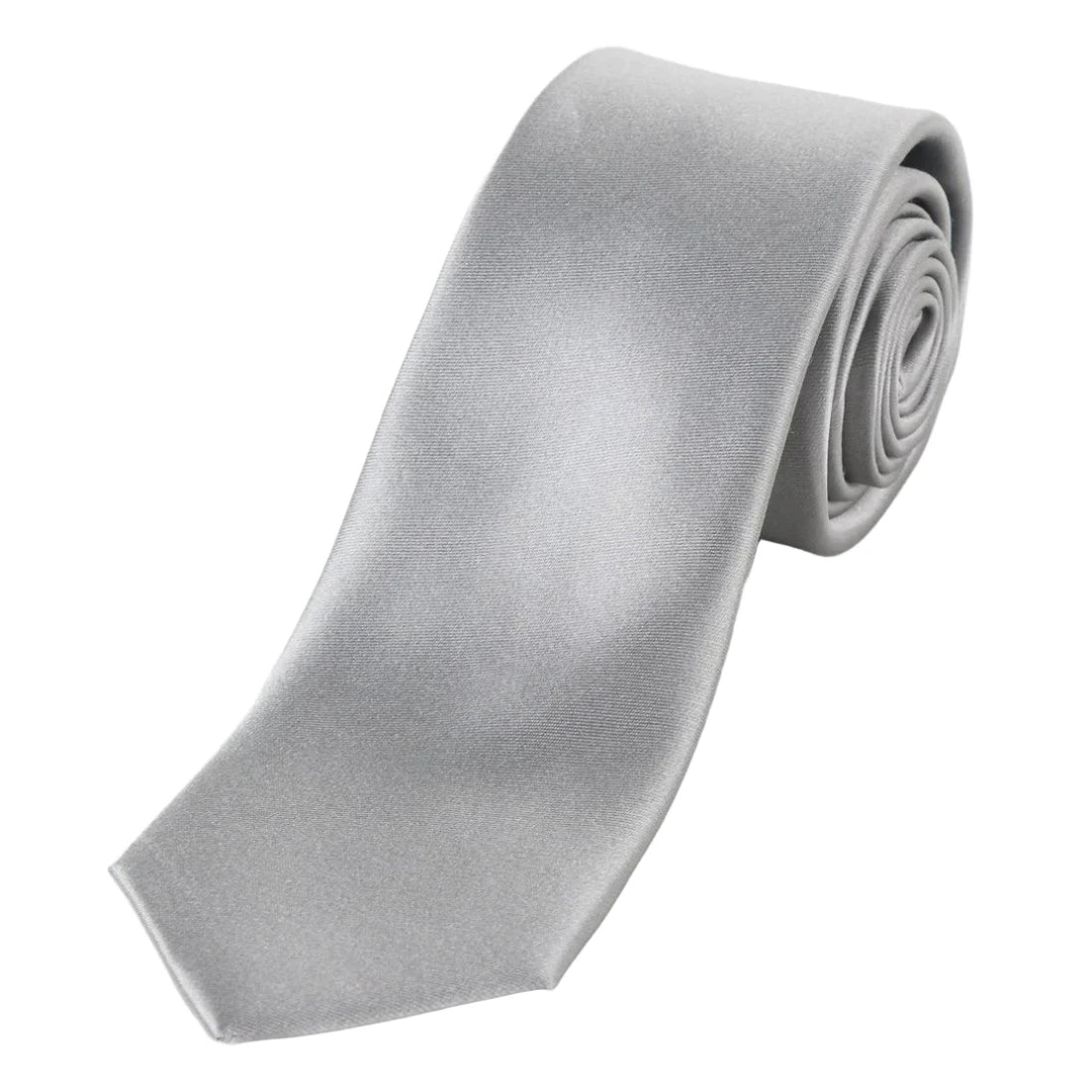 Silver Pure Silk Solid Satin Weave Neck Tie