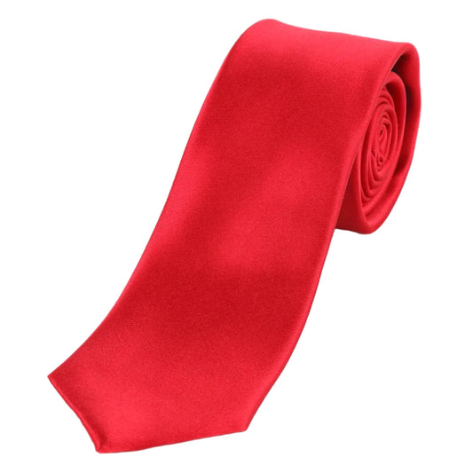 Red Pure Silk Solid Satin Weave Neck Tie