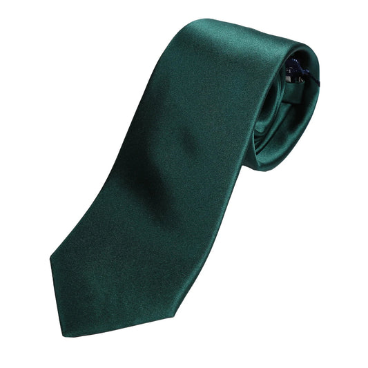 Dark Green Pure Silk Solid Satin Weave Neck Tie