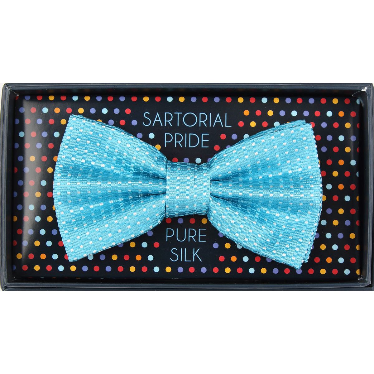 Turquoise Pure Silk Spotted Textured Weave Bow Tie