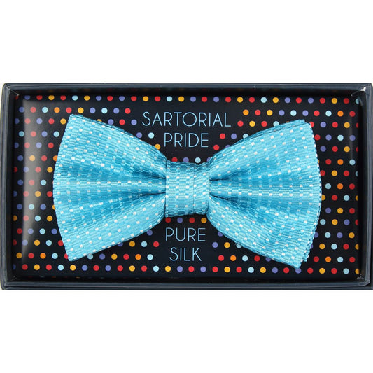 Turquoise Pure Silk Spotted Textured Weave Bow Tie