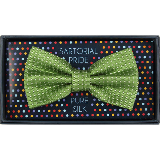 Green Pure Silk Spotted Textured Weave Bow Tie