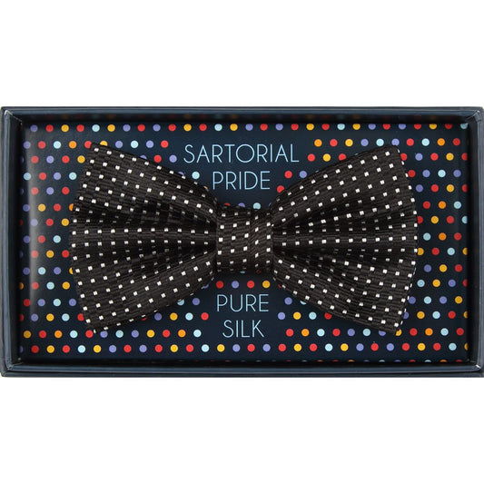 Black Pure Silk Spotted Textured Weave Bow Tie