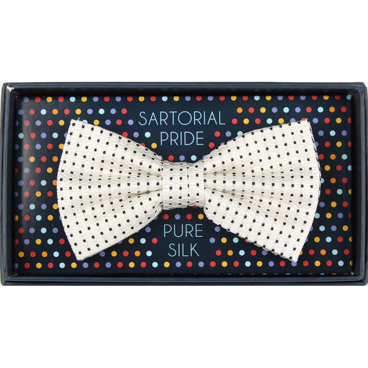 Off White Pure Silk Spotted Textured Weave Bow Tie