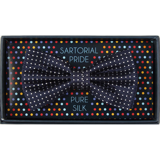 Navy Pure Silk Spotted Textured Weave Bow Tie