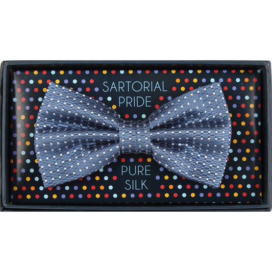 Slate Blue Pure Silk Spotted Textured Weave Bow Tie