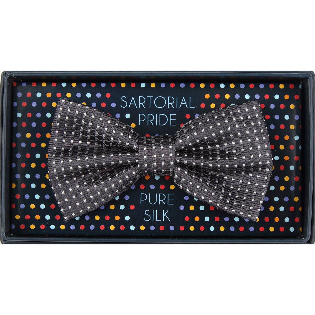 Charcoal Pure Silk Spotted Textured Weave Bow Tie