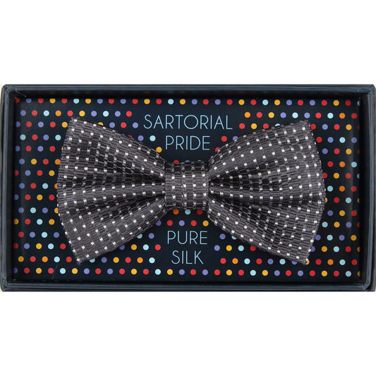Charcoal Pure Silk Spotted Textured Weave Bow Tie
