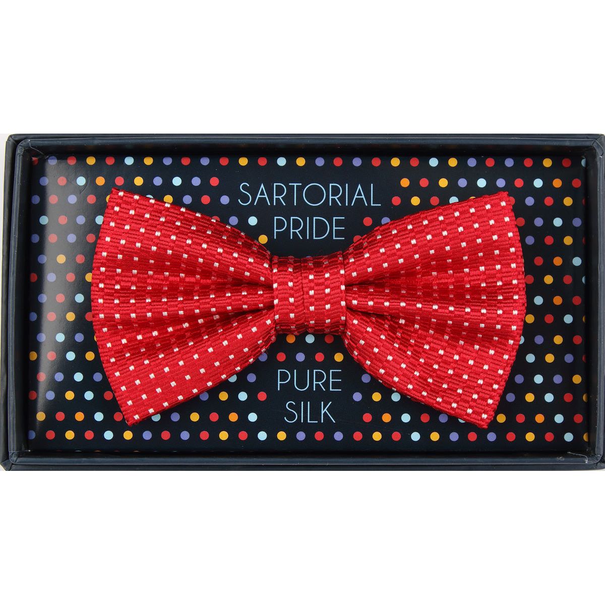 Red Pure Silk Spotted Textured Weave Bow Tie
