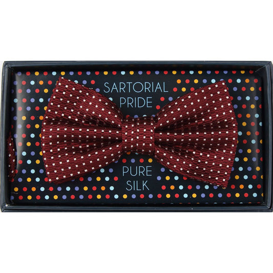 Burgundy Pure Silk Spotted Textured Weave Bow Tie