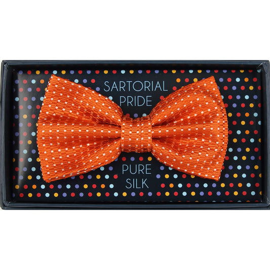 Orange Pure Silk Spotted Textured Weave Bow Tie