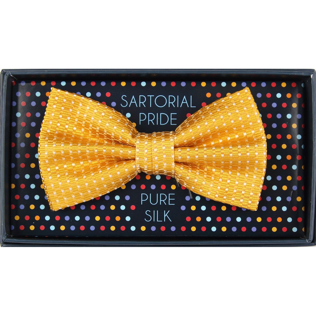Gold Pure Silk Spotted Textured Weave Bow Tie