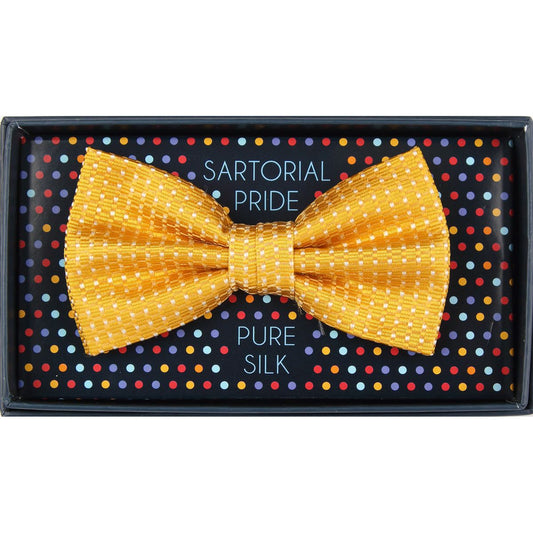 Gold Pure Silk Spotted Textured Weave Bow Tie