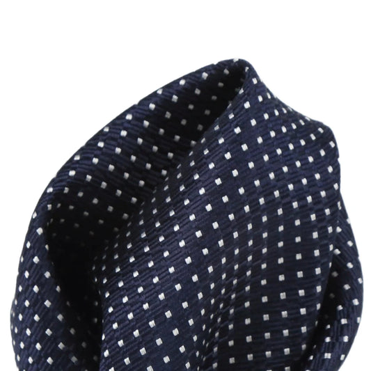 Navy Pure Silk Spotted Textured Weave Pocket Square